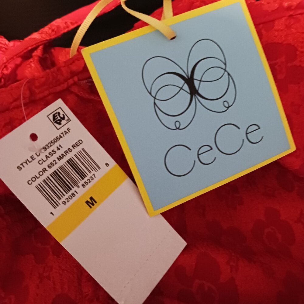 NEW CeCe Womens Floral‎ Print Babydoll Mini Dress Mars Red Size M Tiered Ruffled - Picture 8 of 12